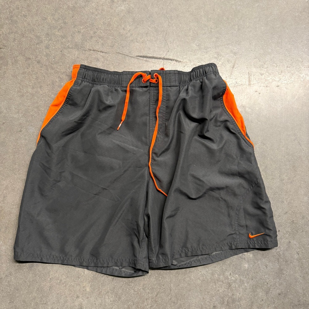 Nike Mens Gray Orange Board Shorts Swim Trunks Mesh Lined Size Large 4164